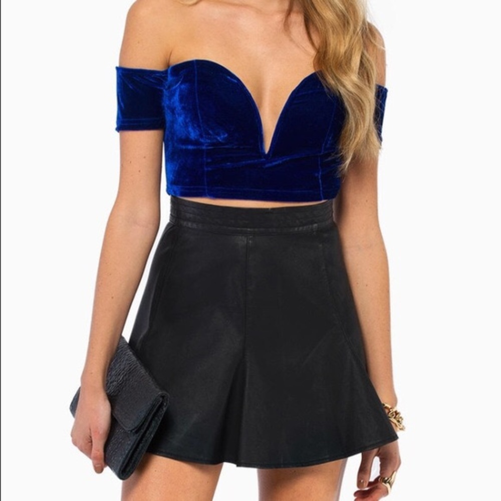 TOBI Blue Velvet Off the Shoulder Crop Top | NWOT